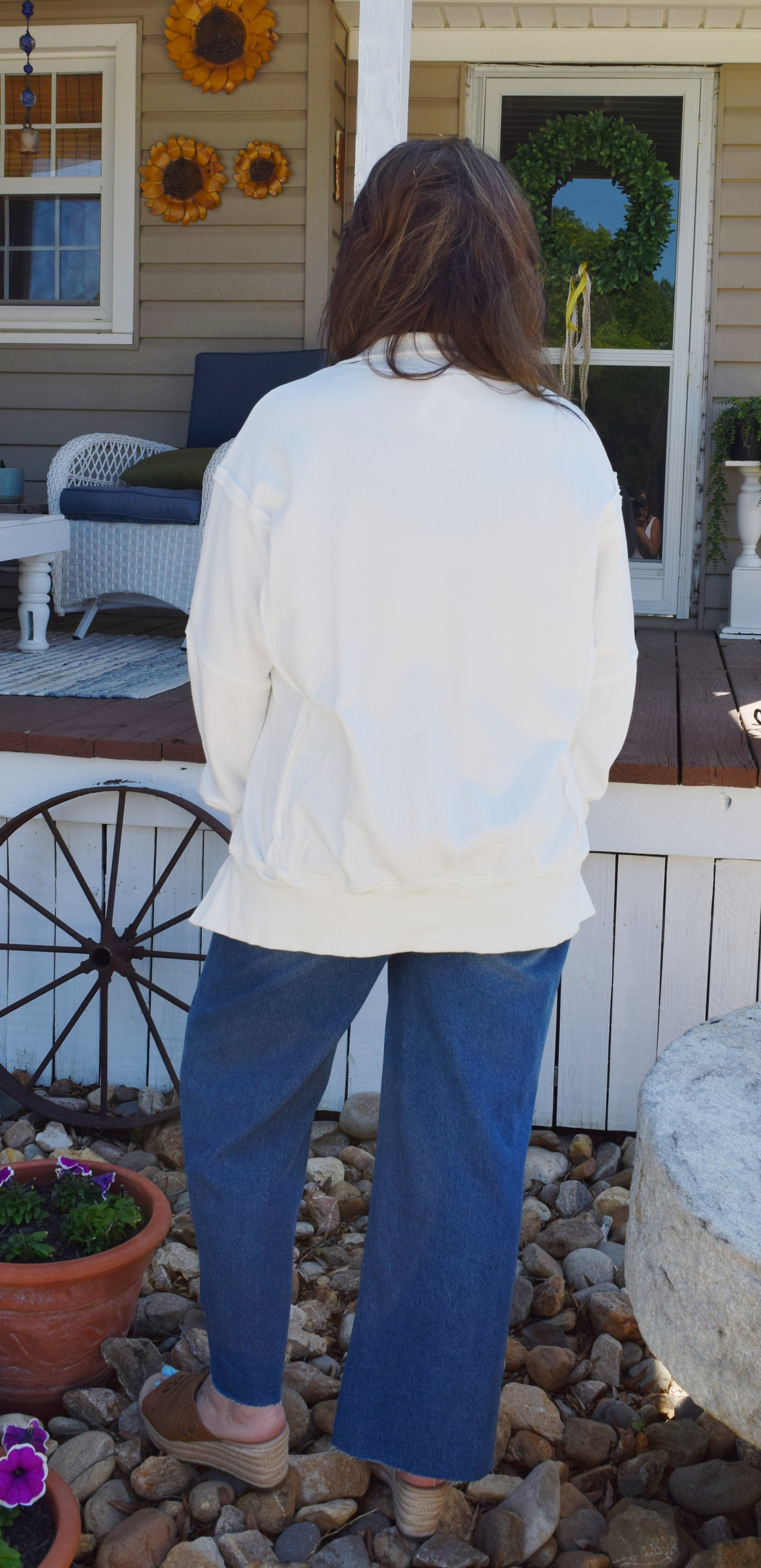 White Snap Front Sweatshirt