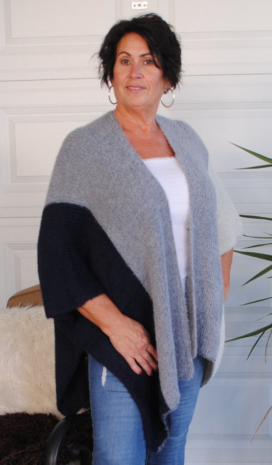 Color Block Open Front Eyelash Cardigan