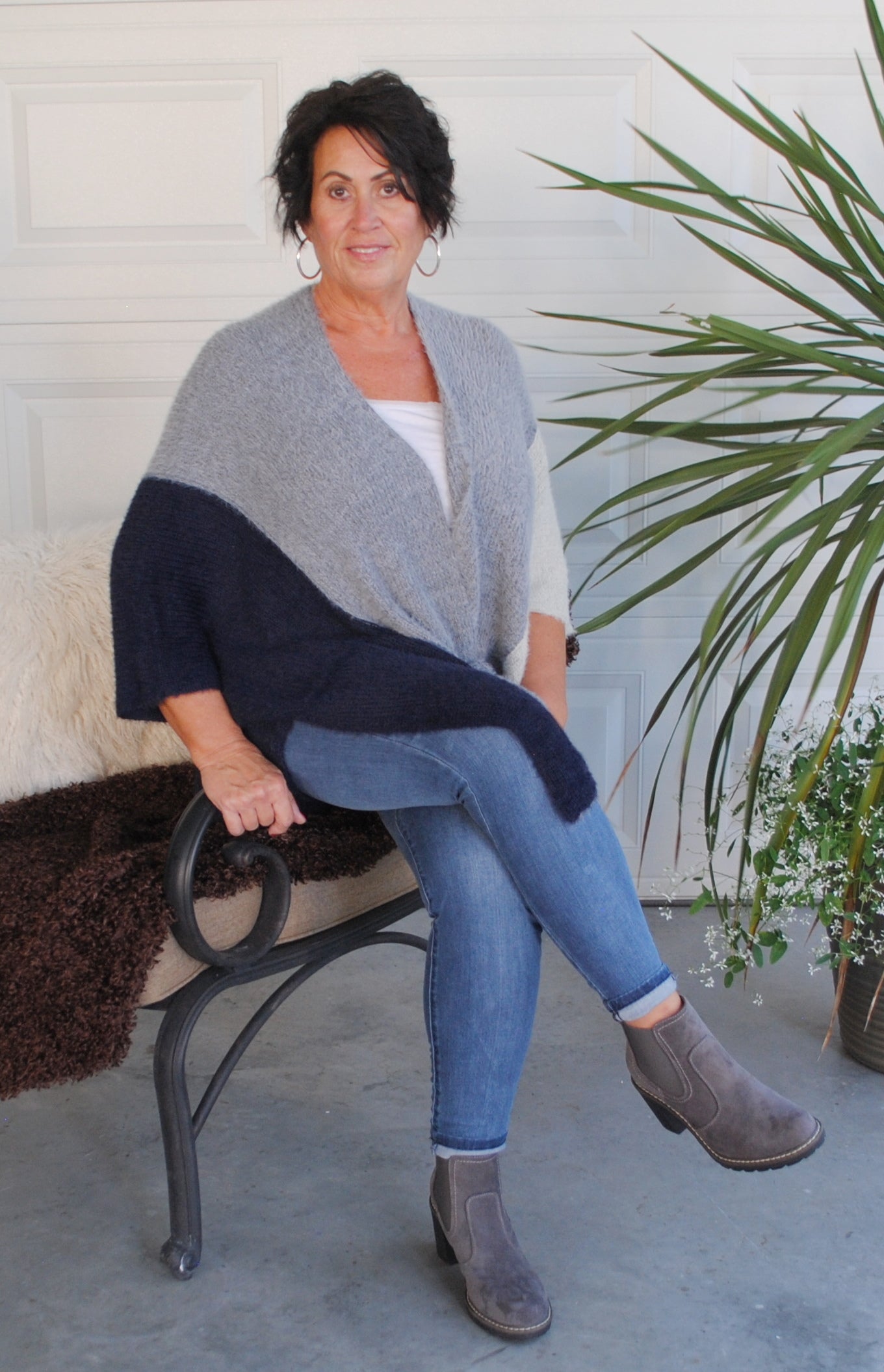 Color Block Open Front Eyelash Cardigan