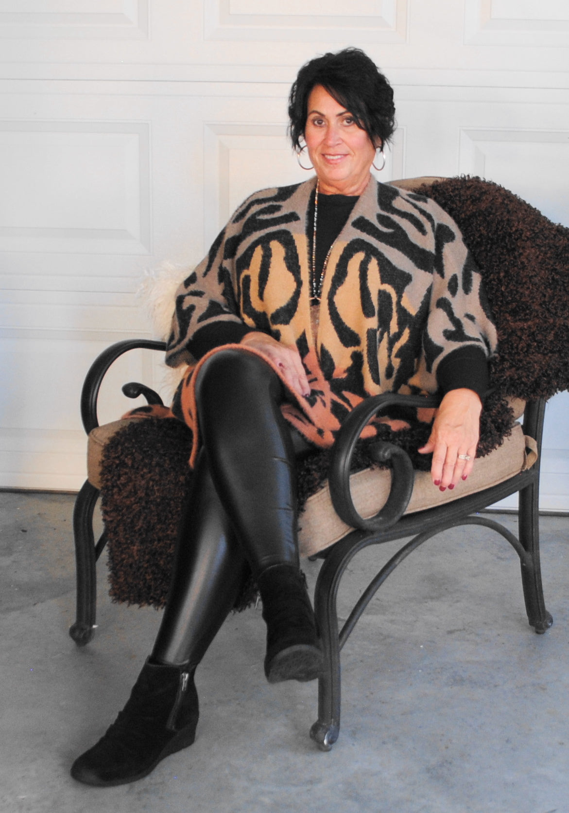 Animal Print Eyelash Cardigan Sweater