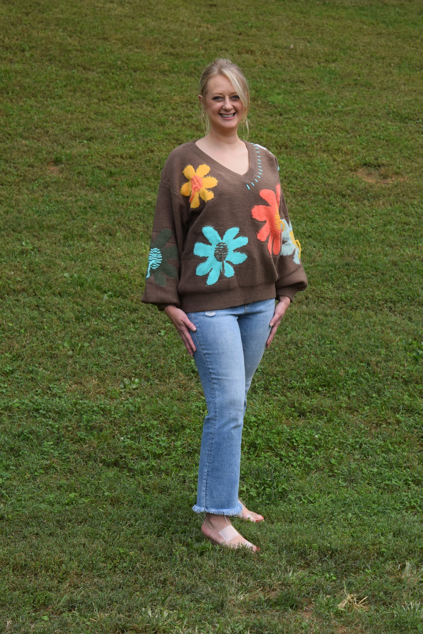 Chocolate Brown Floral Sweater