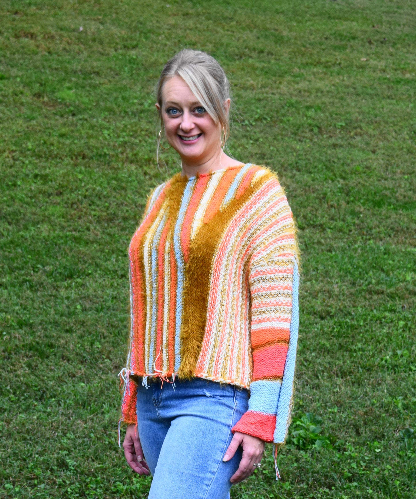 Bohemian Print Stripe Sweater Knit Pullover