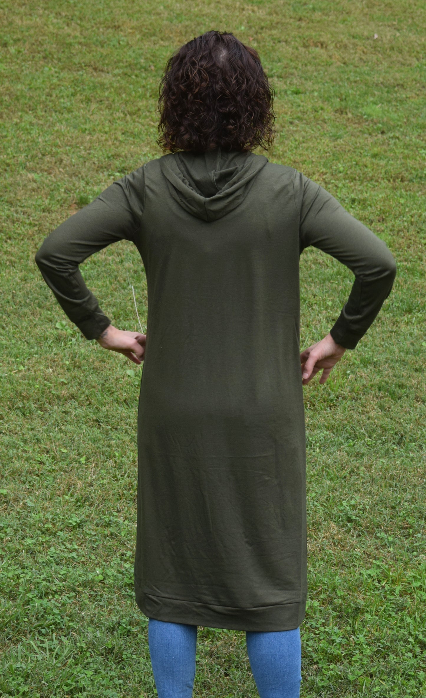 Knit duster jacket with hood