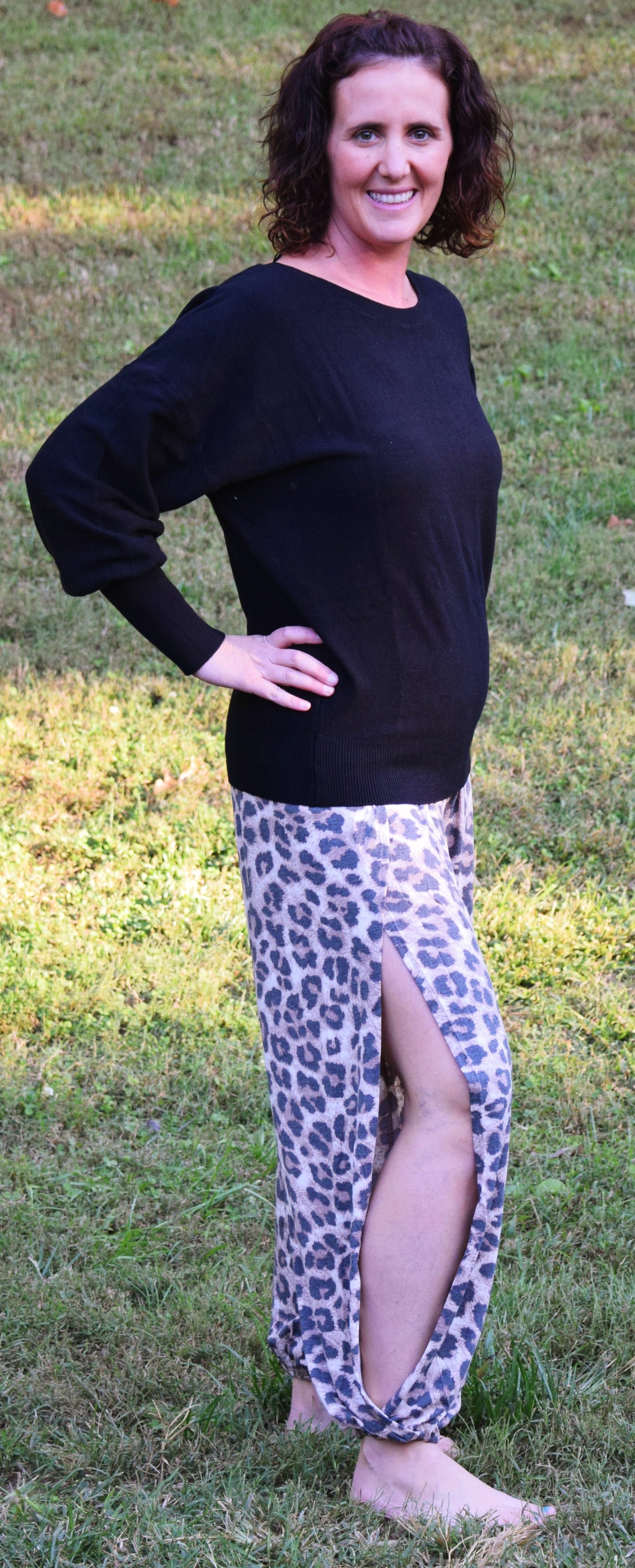 Open Leg Leopard Print Jogger Pants