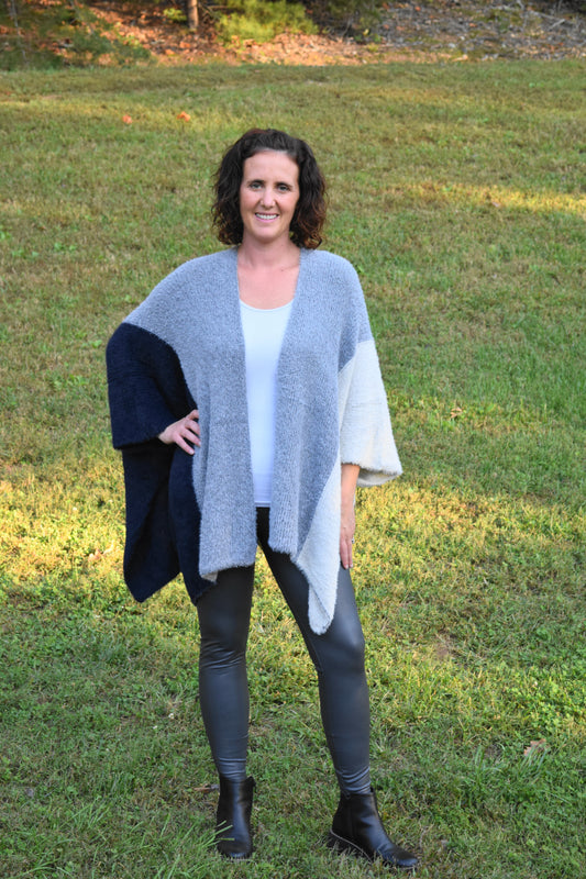 Color Block Open Front Eyelash Cardigan