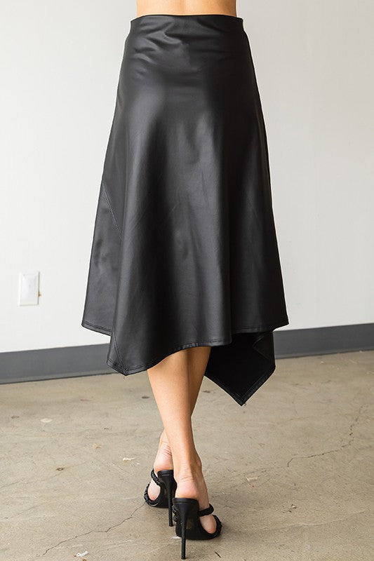 Faux Leather Skirt with Asymetrical Hem