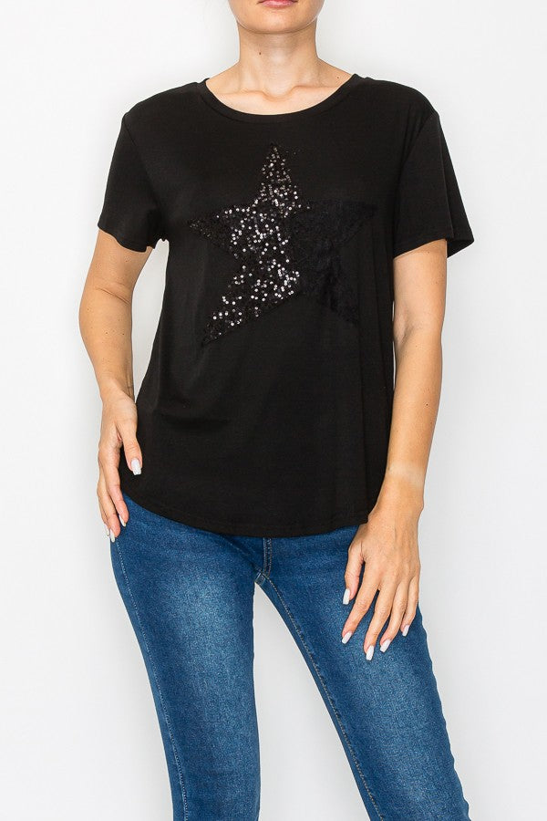 Black Sequin Star Tee Shirt