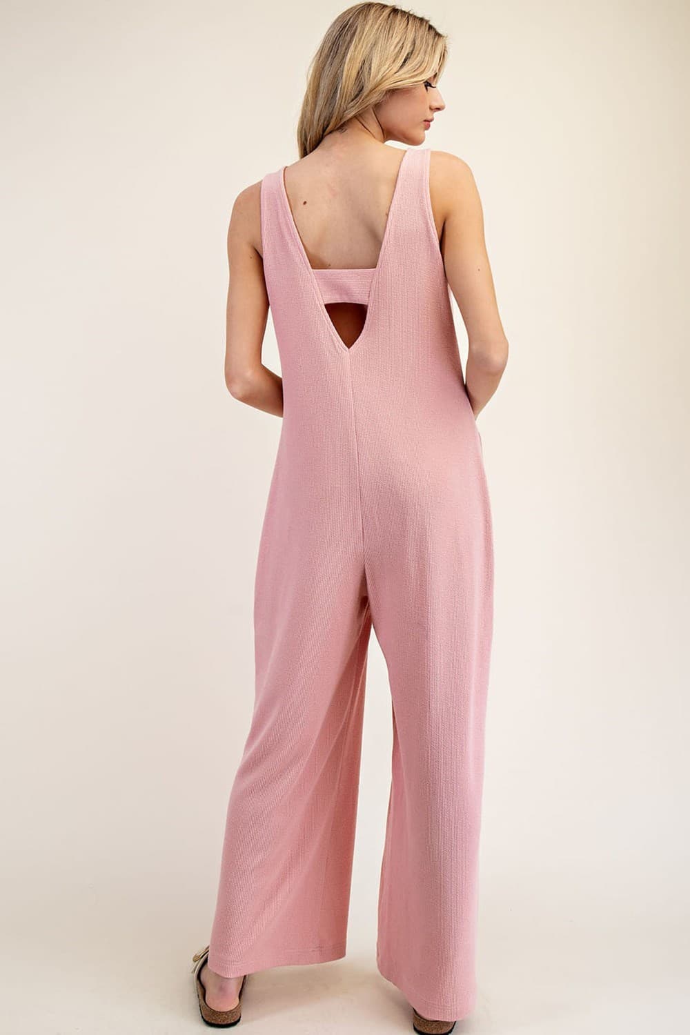 Button Down V Back Jumpsuit
