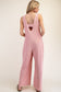 Button Down V Back Jumpsuit