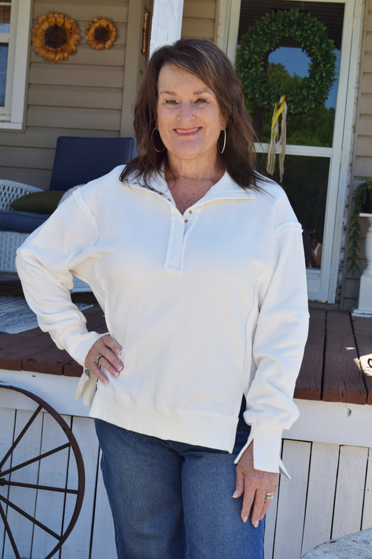White Snap Front Sweatshirt