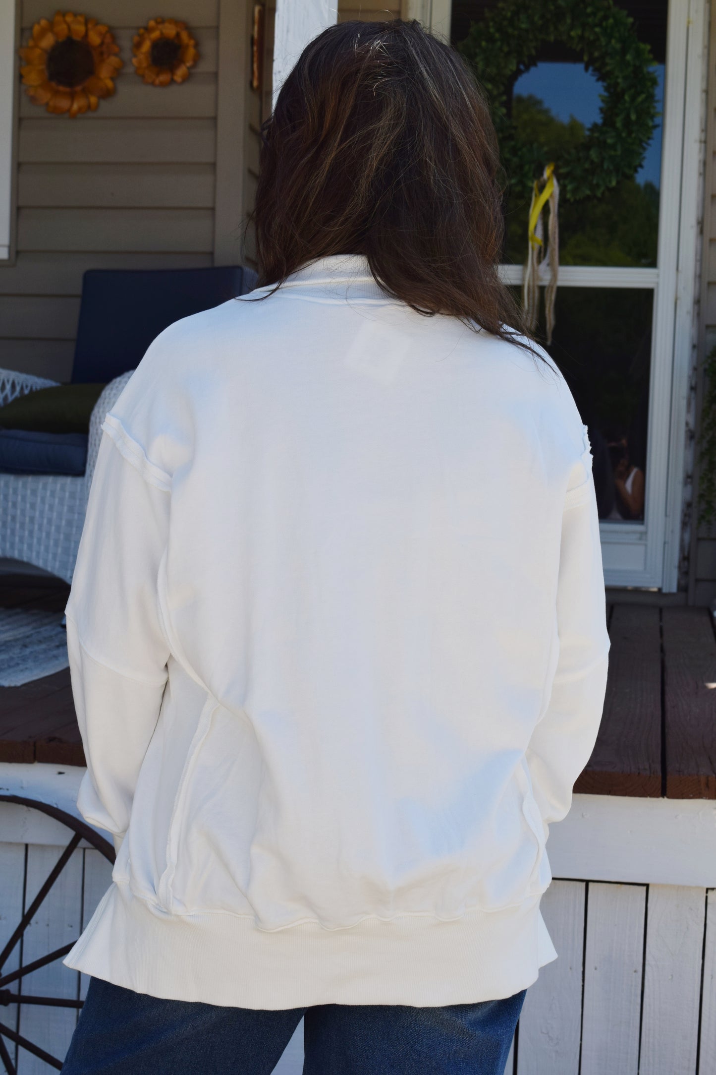 White Snap Front Sweatshirt