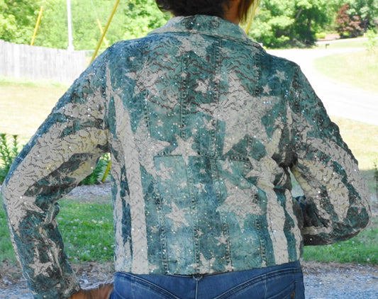 Cropped Sequin Blue Star Jacket