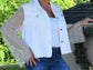 White Mesh Sleeve Jacket with Crystals