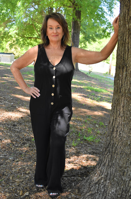 Button Down V Back Jumpsuit