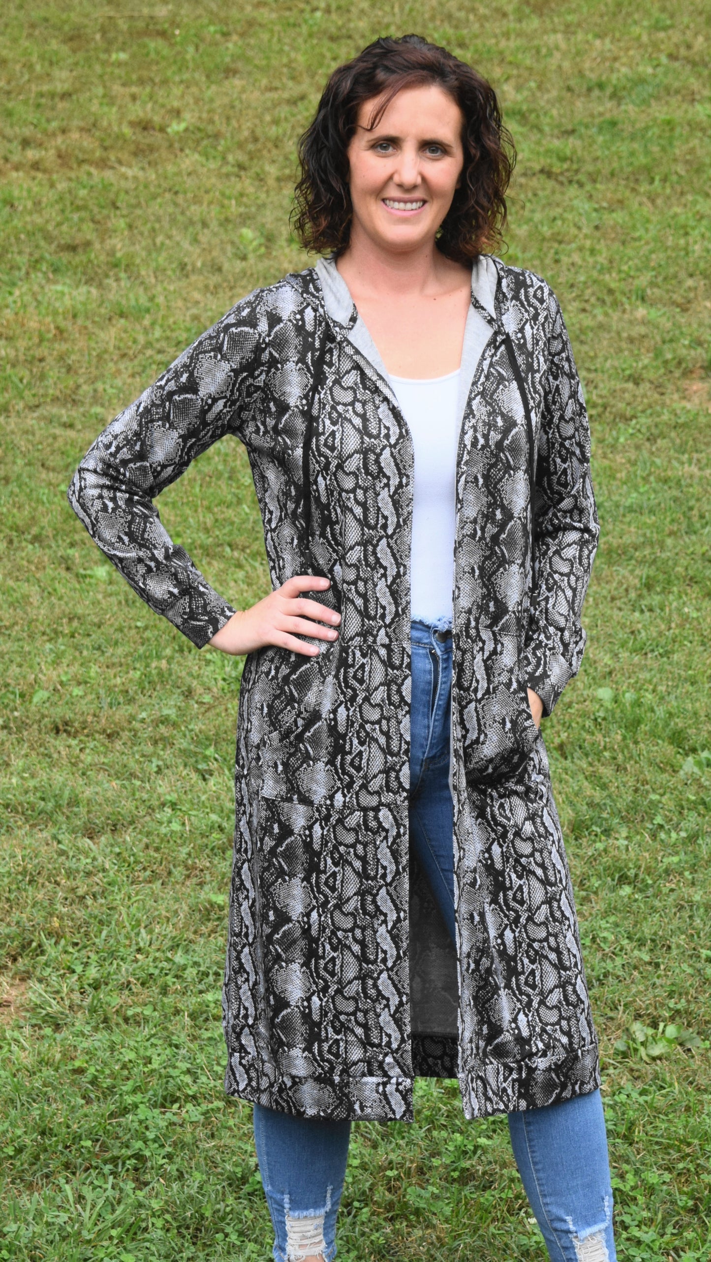 Snake Print Hooded Duster Cardigan