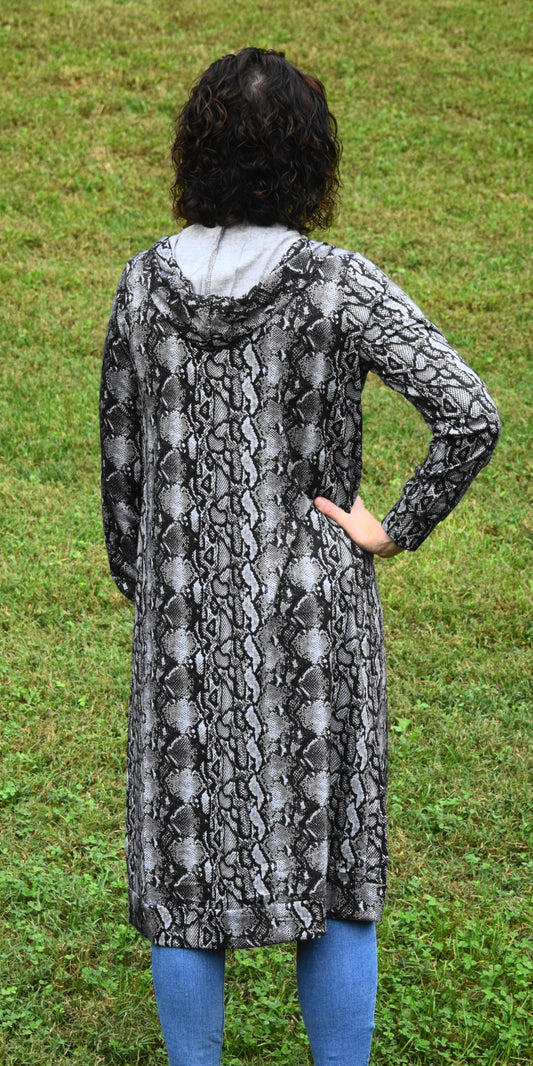 Snake Print Hooded Duster Cardigan