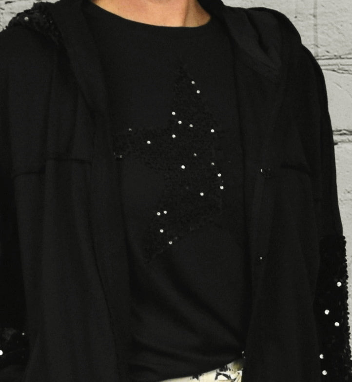 Black Sequin Star Tee Shirt