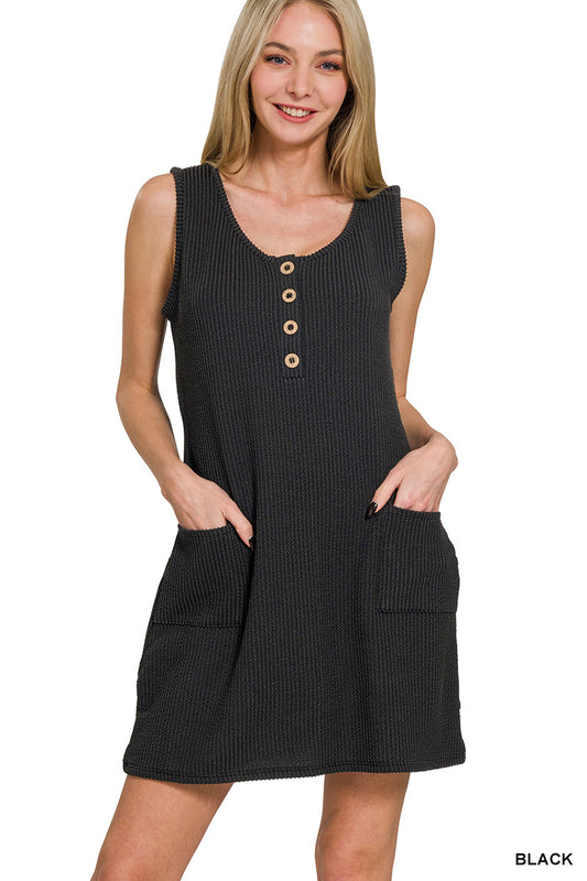 Ribbed Knit Button Front Dress  (6 colors)