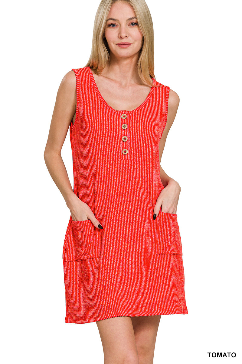 Ribbed Knit Button Front Dress  (6 colors)