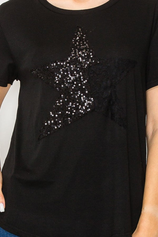 Black Sequin Star Tee Shirt