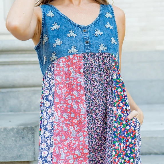 Denim Yoke Patchwork Dress