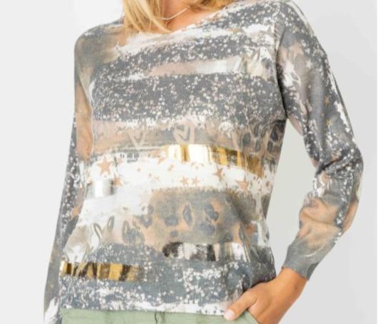 Gold & Silver Foil Abstract Print Sweater