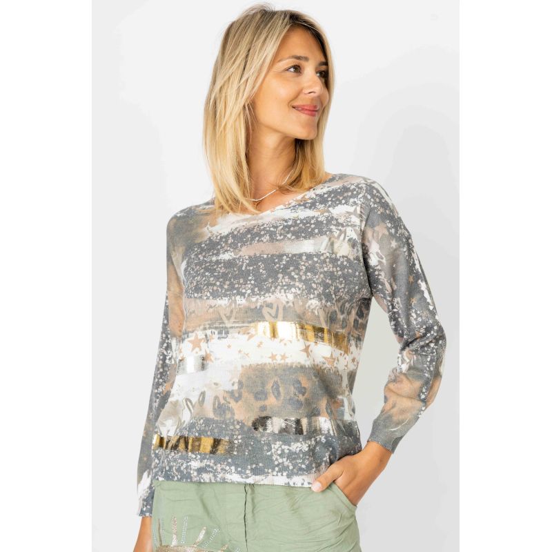 Gold & Silver Foil Abstract Print Sweater